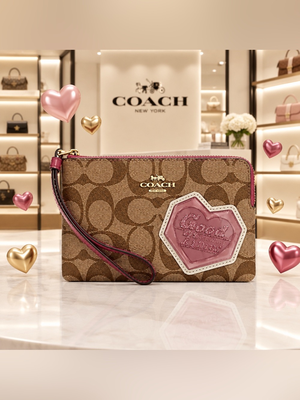 🍒Coach Corner Zip Wristlet Signature Canvas y2k Kawaii Vintage Patches 🍒